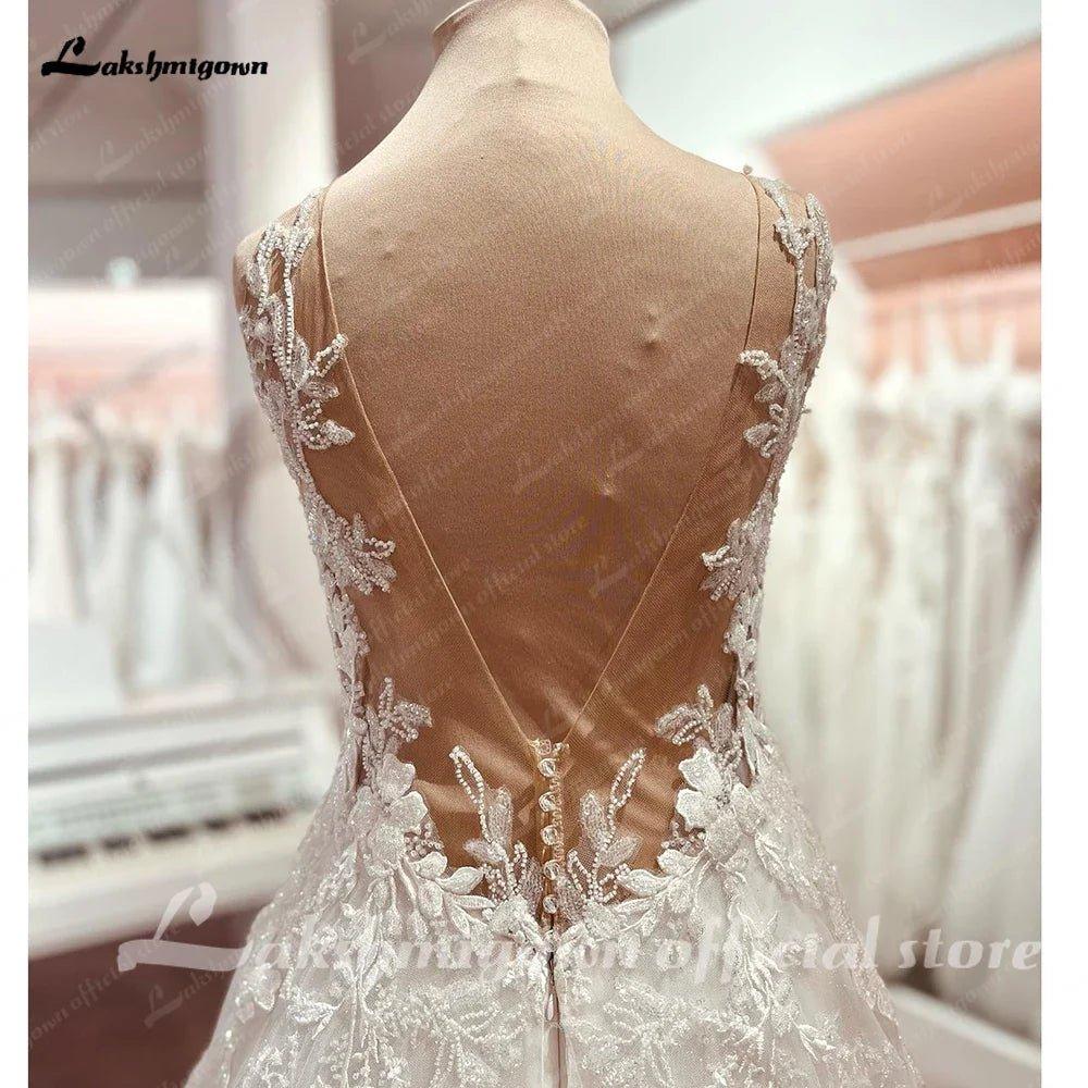 NumberSea Boho Wedding Dress Tulle V-Neck Long Beach Wedding Dresses Vestidos De Novia Open Back Champagne Wedding Dress