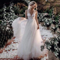 NumberSea Boho Wedding Dress V Neck A Line Boho Bridal Gown 3D Flower