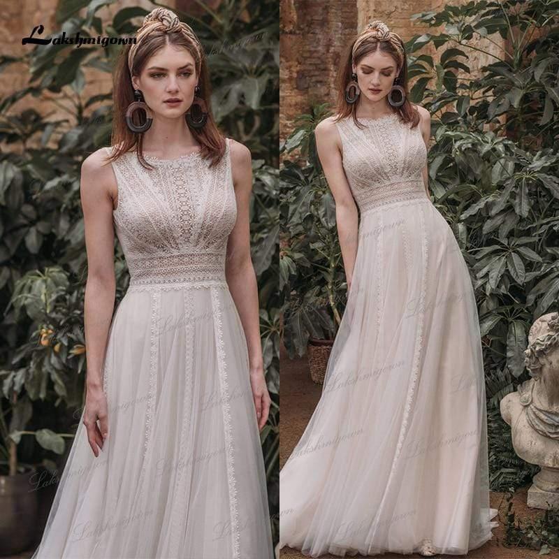 NumberSea Boho Wedding Dresses Open Back Beach Lace