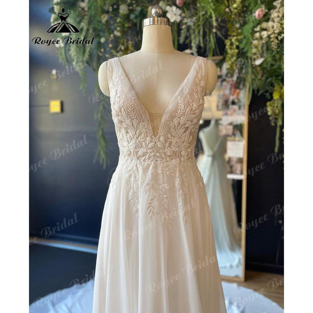 NumberSea Brautkleid Boheme Tank Boho Lace Chiffon Sleeveless Wedding Dress with V Neck 2025 Bridal Gown Appliques vestido de novia Women