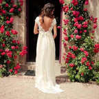 NumberSea Cap Sleeve Low Back Beaded Beach Wedding Dress robe mariage femme Vestido Noiva Simple White V-neck Bridal Gowns