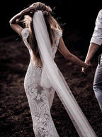 NumberSea Cap Sleeve Sheath Boho Wedding Dresses Vintage Lace Rustic Wedding Dress,MW314