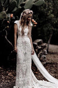 NumberSea Cap Sleeve Sheath Boho Wedding Dresses Vintage Lace Rustic Wedding Dress,MW314