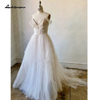 NumberSea Champagne Boho Wedding Dresses Off the Shoulder vestidos de novia Lace Appliques Bride Gowns свадебное пла