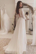 NumberSea Charming Affordable Chiffon Long Sleeve V Neck Formal Long Wedding Dresses, MW116