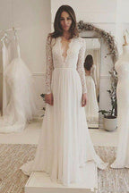 NumberSea Charming Affordable Chiffon Long Sleeve V Neck Formal Long Wedding Dresses, MW116