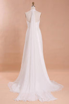 NumberSea Charming Chiffon Beach Wedding Dress, Halter Floor-Length Wedding Dresses, MW120