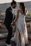 NumberSea Charming Ivory Boho Lace Bohemian Long Beach Wedding Dresses Bridal Dress, MW263