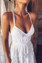 NumberSea Charming Ivory Lace Floor Length V Neck Long Wedding Dresses on Line