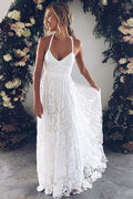NumberSea Charming Ivory Lace Floor Length V Neck Long Wedding Dresses on Line