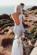 NumberSea Charming Long Sleeve See Through Lace Rustic Mermaid Wedding Dress,MW266