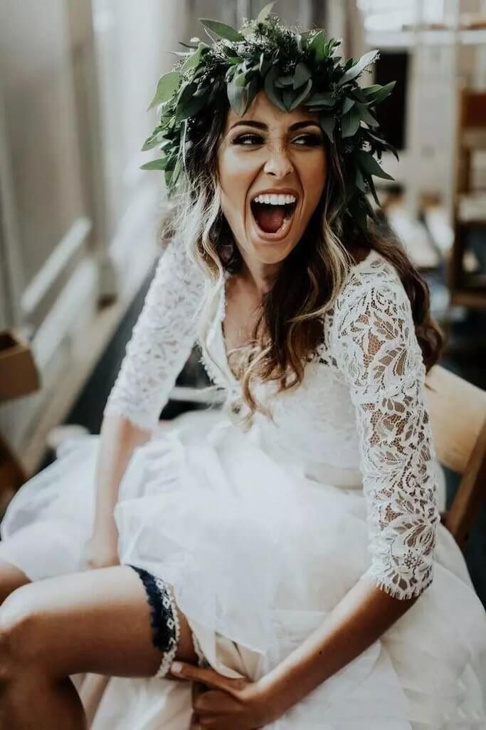 NumberSea Cheap 3/4 Sleeve Lace Ivory Chiffon Rustic Two Piece Wedding Dress,MW273