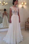 NumberSea Cheap A-line Lace Top Backless Bridal Dresses Long Beach Wedding Dress, MW104