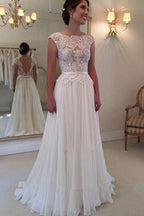 NumberSea Cheap A-line Lace Top Backless Bridal Dresses Long Beach Wedding Dress, MW104