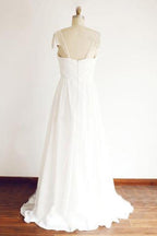 NumberSea Cheap Chiffon Cap Sleeve Floor Length Beach Wedding Dresses With Beading, MW121