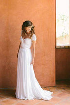 NumberSea Cheap Chiffon Sweetheart Wedding Dresses with Beading And Short Train, MW123