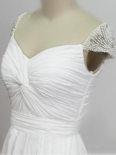 NumberSea Cheap Chiffon Sweetheart Wedding Dresses with Beading And Short Train, MW123
