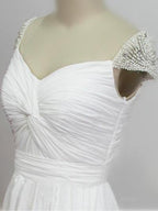 NumberSea Cheap Chiffon Sweetheart Wedding Dresses with Beading And Short Train, MW123