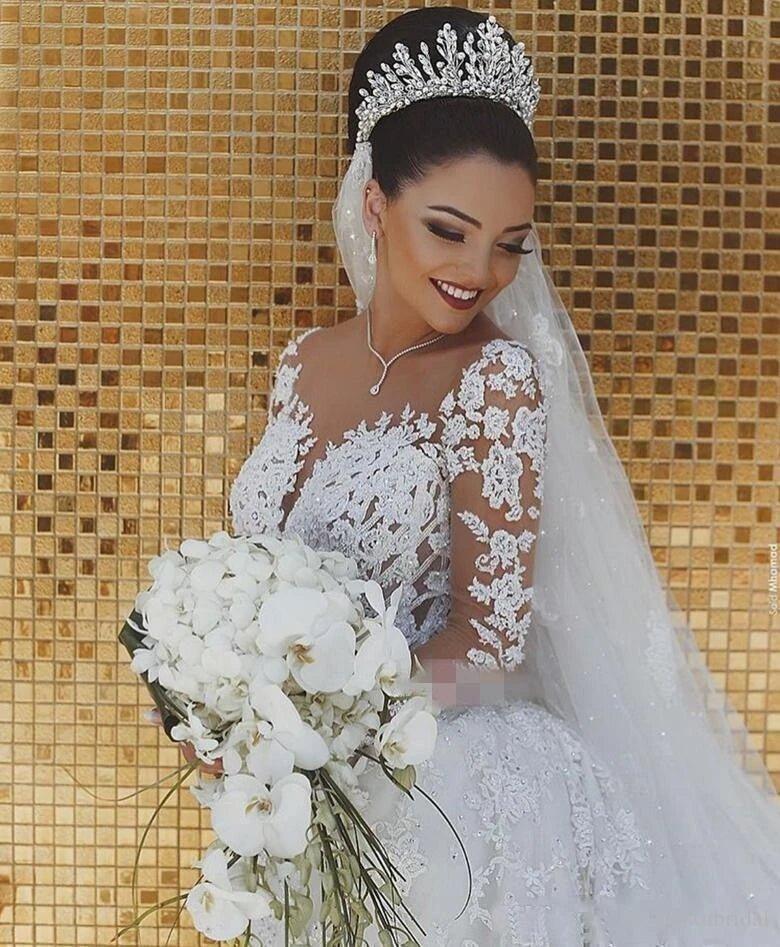 NumberSea Cheap Long Sleeve Lace Wedding Dress Mermaid Bridal Gowns,MW291