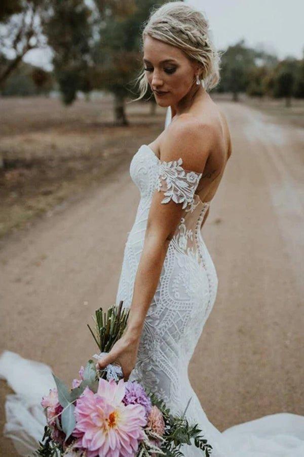 NumberSea Cheap Mermaid Lace Wedding Dresses Sweetheart Neck Bridal Dress,MW300