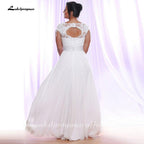 NumberSea Cheap Sexy Plus Size Wedding Dresses Cap Sleeve V-neck Applique Chiffon Wedding Gowns Vestido De Novia