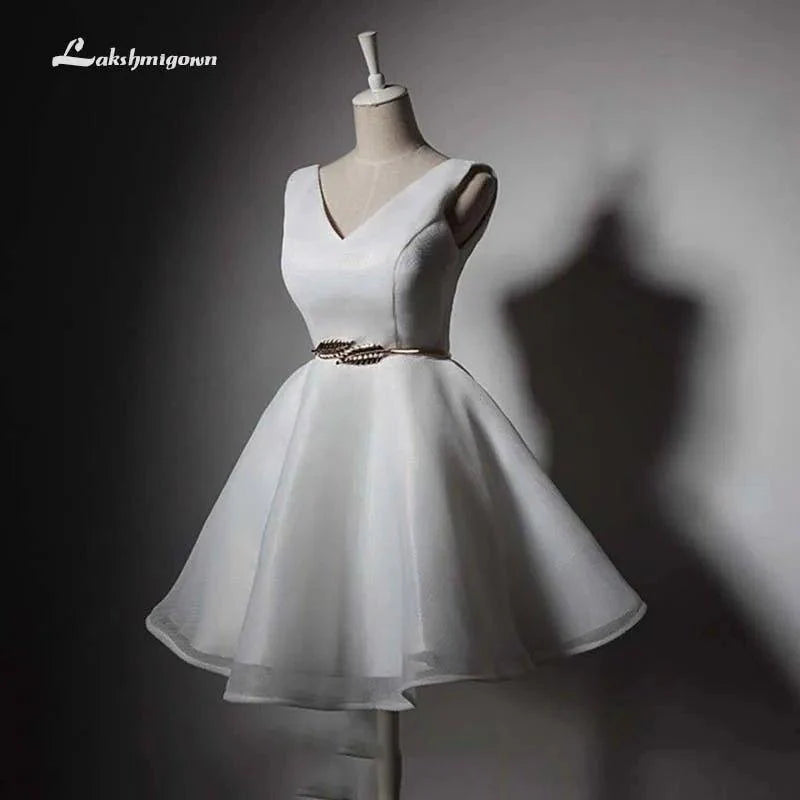 NumberSea Cheap Short Beach Wedding Dresses Backless Women Formal Bridal Party Gowns White Dress With Sashes robe de mariee de luxe