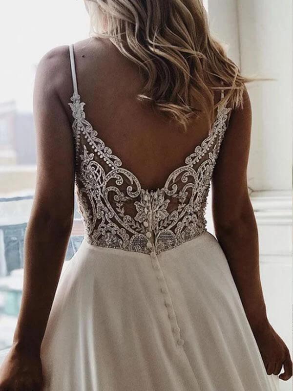 NumberSea Cheap Spaghetti Straps Lace See Through Wedding Dresses Online,Cheap Unique Bridal Dresses,MW423