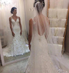 NumberSea Cheap V-neck Backless Lace Mermaid Wedding Dresses,Cheap Bridal Dresses,MW331