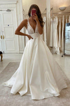 NumberSea Cheap V-neck Lace Wedding Dresses Online, Cheap Unique Bridal Dresses,MW495