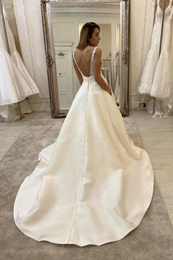 NumberSea Cheap V-neck Lace Wedding Dresses Online, Cheap Unique Bridal Dresses,MW495