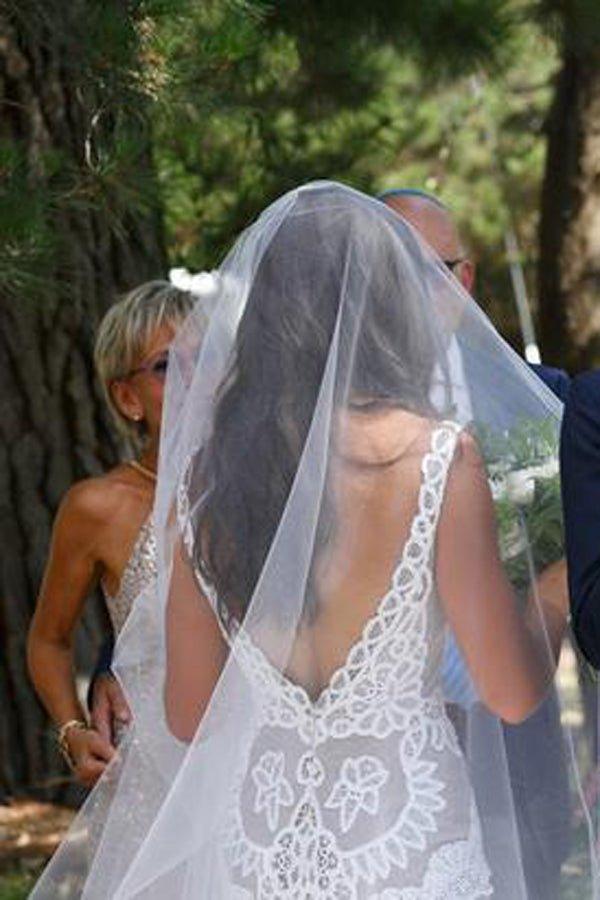 NumberSea Cheap V-Neck Sleeveless V-Back Hollow Beach Wedding Dress,MW295