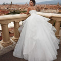 NumberSea Chic White Tulle Bridal Gown Wedding Dress Lace Up Back