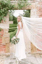 NumberSea Chiffon A-line Beaded Open Back Wedding Dresses, Beach Bridal Gowns, MW829