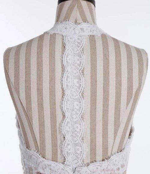 NumberSea Chiffon A-Line Halter Sleeveless Long Beach Wedding Dress with Lace,MW336