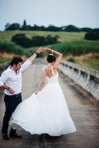NumberSea Chiffon A-line Sweetheart Beach Wedding Dresses With Lace Appliques, MW786