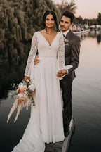NumberSea Chiffon A-line V-neck Backless Lace Wedding Dresses, Bridal Gowns, MW845