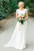 NumberSea Chiffon A-line V-neck Short Sleeves Wedding Dresses With Beading, MW830