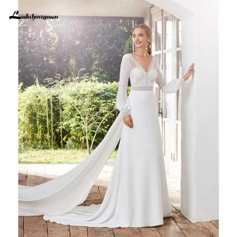 NumberSea Chiffon Appliques Wedding Dresses for Bride A Line