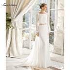 NumberSea Chiffon Beach Wedding Dress 2021 Lace Boho Bride Dress Long Sleeves Backless Wedding Gown Custom Made Vestidos de novia