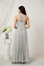 Numbersea Chiffon Halter Bridesmaid Dresses Long A-Line Formal Evening Dress 2805