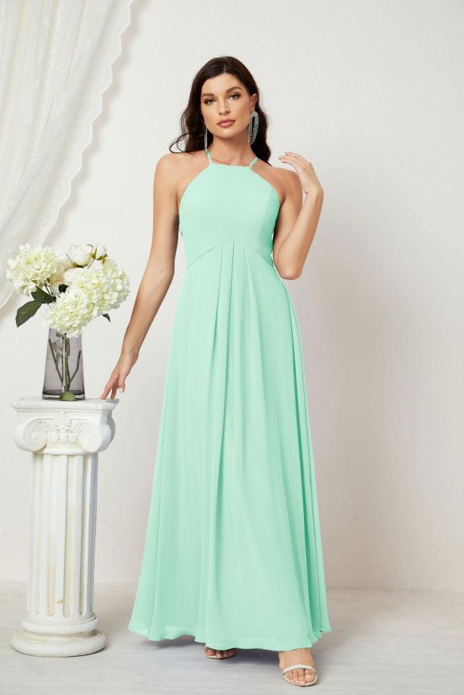 Baoleely Chiffon Halter Bridesmaid Dresses Long A-Line Formal Evening Dress 2805