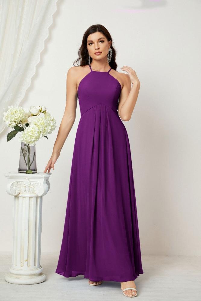 Numbersea Chiffon Halter Bridesmaid Dresses Long A-Line Formal Evening Dress 2805