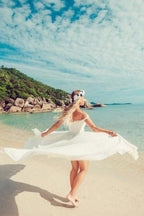 NumberSea Chiffon Lace Off-the-Shoulder Beach Wedding Dresses With Side Slit, MW827