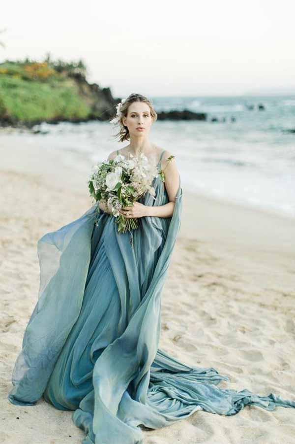 NumberSea Chiffon Rustic Wedding Dress With Train, A-line Beach Wedding Gown, MW685