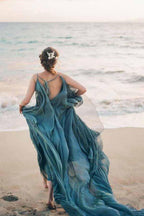 NumberSea Chiffon Rustic Wedding Dress With Train, A-line Beach Wedding Gown, MW685