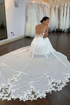 NumberSea Chiffon Spaghetti Straps Lace Appliques Bohemian Wedding Dresses, MW913