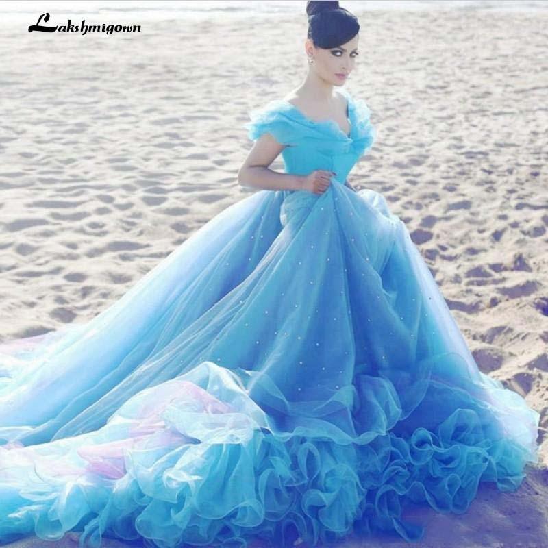 NumberSea Cinderella Light Blue Wedding Dresses Cheap Crystal Ball Gown
