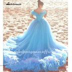 NumberSea Cinderella Light Blue Wedding Dresses Cheap Crystal Ball Gown