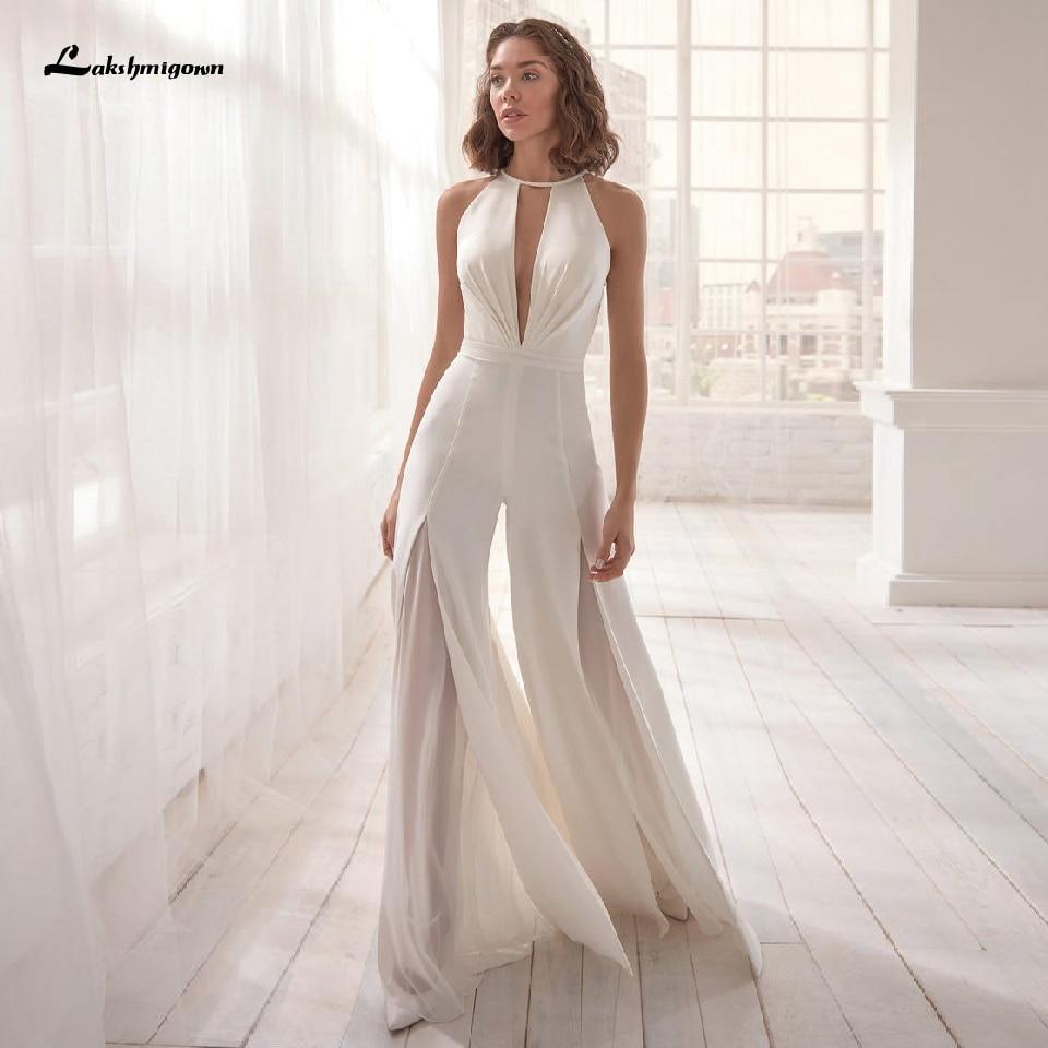 NumberSea Classic Bridal Halter Jumpsuit Wedding Dress