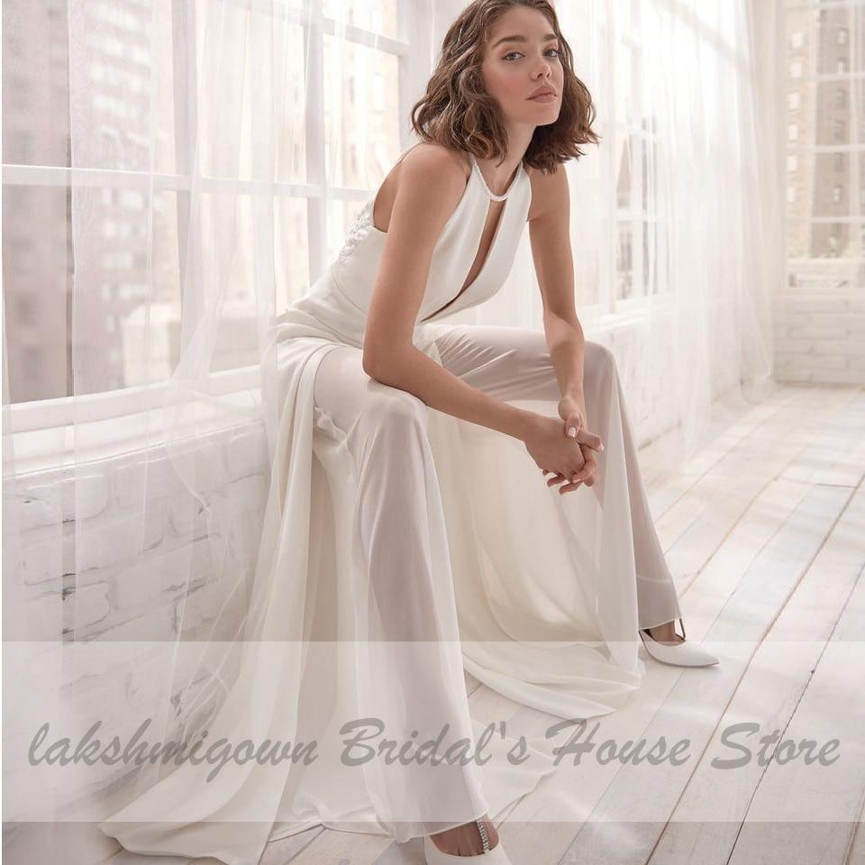 NumberSea Classic Bridal Halter Jumpsuit Wedding Dress